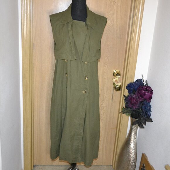 Bali Elf Made By Hand Olive Green 100% Linen Arden Vest Trench - Picture 1 of 10